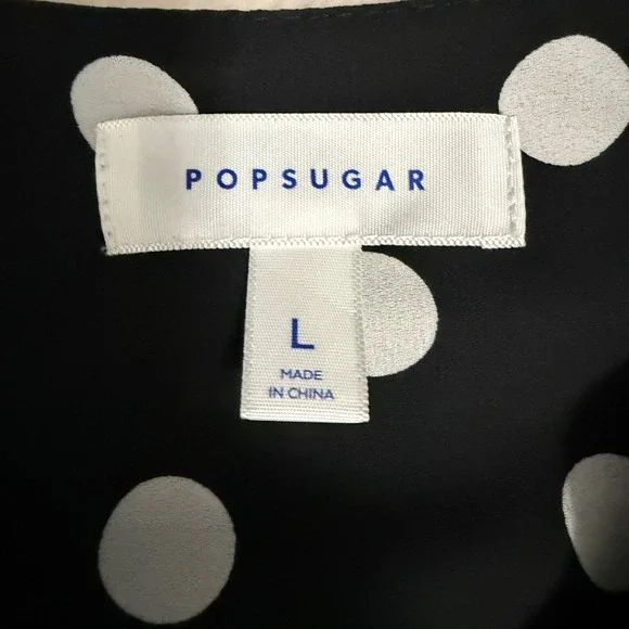 Popsugar Black White Polka Dot V Neck Tie Front Long Sleeve Blouse Size Large - Picture 7 of 10